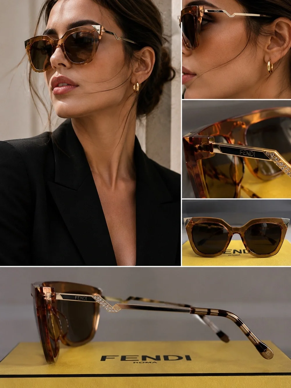 Fendi FF 0060/S Iridia Crystal Cat Eye Sunglasses Full Set Box Auth Card